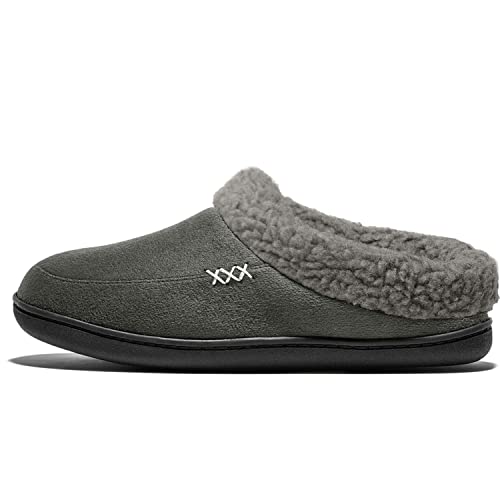 Image of NewDenBer Men's Warm Memory Foam Slippers Suede Plush Fleece Lined Slip on Indoor Outdoor Clog House Shoes
