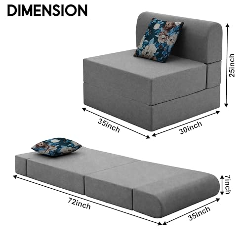 Image of Convertible 3 * 6 Single Seater Sofa Cum Bed | Foldable Sofa Bed for Apartments & Studio Rooms (Grey, COMFORTMAX)