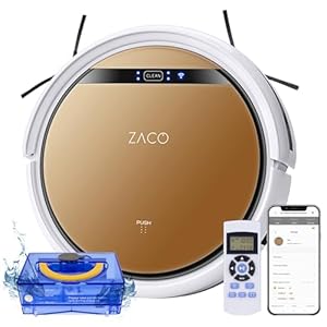 ZACO V5x Saugroboter mit Wischfunktion, App & Alexa Steuerung, 8,1cm flach, automatischer Roboter, 2in1 Wischen oder Staubsaugen, für Hartböden, Fallschutz, mit Ladestation, Mit Wlan, 22 W, 65 Dezibel