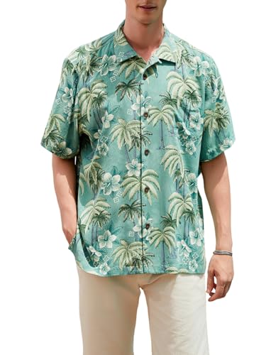 Men's Silk Shirts Short Sleeve Button Down Casual Tropical Holiday Hawaiian Shirts - Main Image