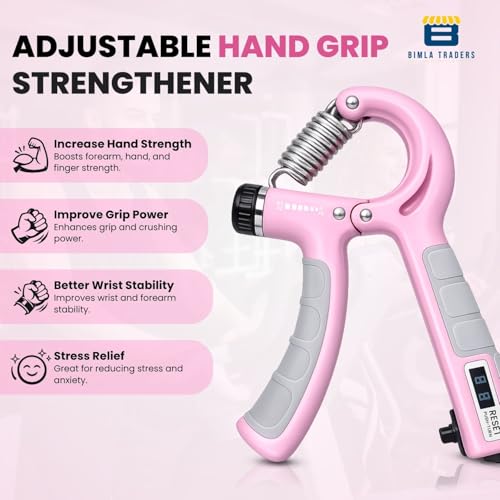 Image of CRAE Hand Gripper with Counter - Adjustable Grip Strengthener, 60 KG Capacity for Forearm, Wrist & Finger Workout Men & Women (Pink)