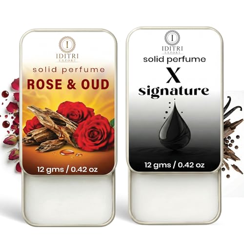 Image of IDITRI EXPORT Solid Perfume |x signature&Rose & Oud Alcohol Free Wax Perfume Balm, Long Lasting | Pocket Tin 12g, Pack Of 2| Non Greasy Smooth Glide, Travel Friendly Unisex Gifts He Or Her
