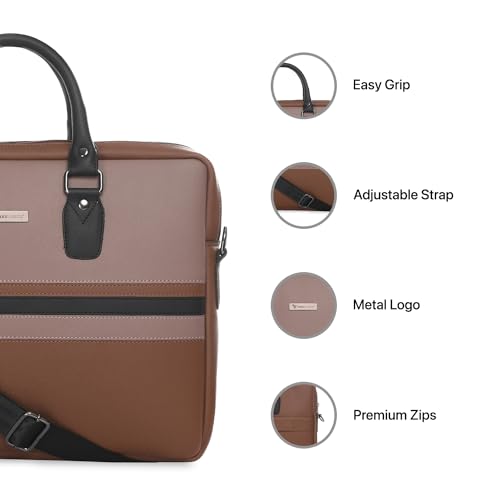 Image of Vaku Luxos MILAN 14 Inch Laptop Bag Leather Collection Messenger Organizer Shoulder Sling Office Bag for Men & Women With Adjustable Strap for Laptop and MacBook up to 14 inch