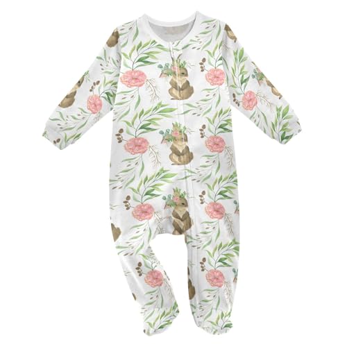 Dussdil Easter Bunny Rabbit Baby One-Piece Footies Peony Flowers Newborn Rompers Pajamas Cotton Footed Pjs for Sleep Play Boys Girls 18 Month