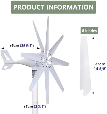 12000W Wind Turbine Generator Kit - 8-Blade Wind Mill Generator for 12V, 24V, 48V Systems - Solar Wind Hybrid Controller - Ideal for Home Use