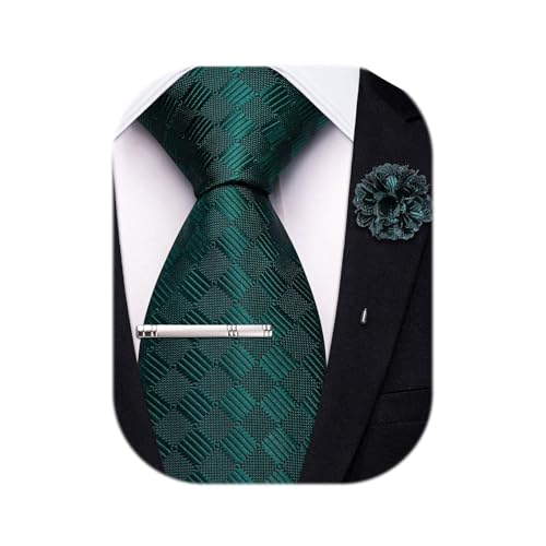 Image of Hi-Tie 63 inches Striped Paisley Extra Long Ties for Men Silk Necktie with Lapel Pin Tie Clip Big and Tall Men Formal Wedding
