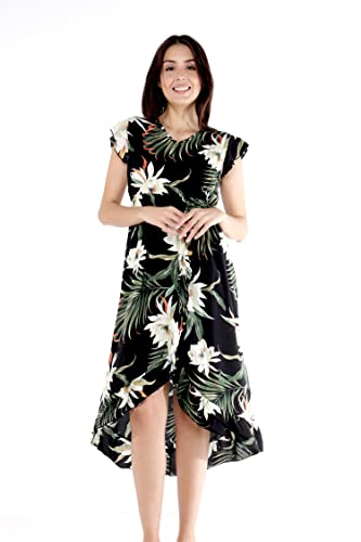 Image of Family Matching Hawaiian Clothes, Wispy Cereus Black | Lightweight 100% rayon • Family matching outfits • Tropical floral print • Beach vacations • Luaus • Cruises • Family photos