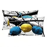 Kissenbezug 80x40 cm Grau, Satin Kissenbezug 2er Set, Weich wie EIN Silk Pillowcase für Haar und Haut, Zierkissen Kissenbezüge Beidseitiger Druck Zitrone Muster für Deko Wohnzimmer Schlafzimmer -3001