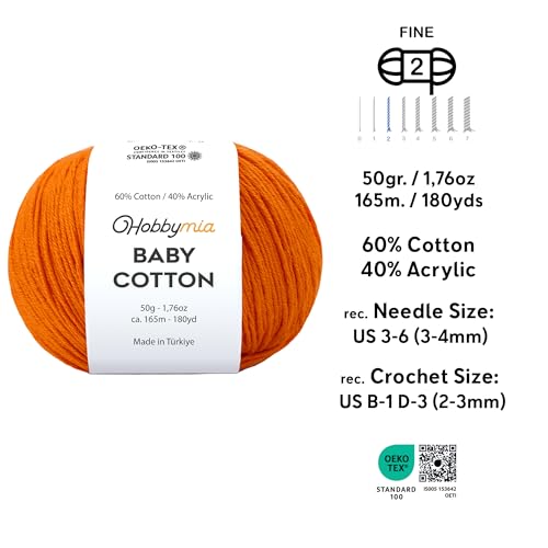 Image of Baby Cotton Blend Yarn - Soft Sport Weight Yarn for Crochet & Amigurumi - 50g /180yds - 60% Cotton 40% Acrylic - Ideal for Baby & Knitting Proj.(Orange, 2 Balls)