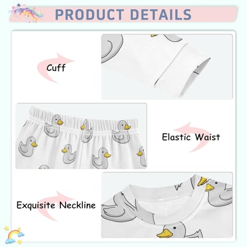 Pajama Sets Long Sleeve White Duck Cute Pattern Soft Comfy Sleepwear 2 Piece PJS 3-8T4