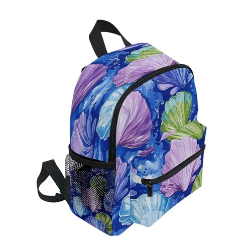 Dark Blue Seashell Art Kids School Backpack Chest Strap Girls Student Book Bags for Amusement Park S4