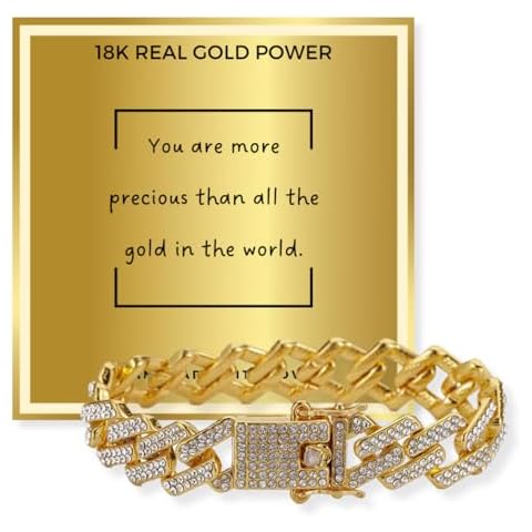 richhut 18k Real Gold Plated Cuban Bracelet for Women,Round Diamonds Prong Set,with Golden Message Card,Birthday Thanksgiving Christmas Gift for Her Cover