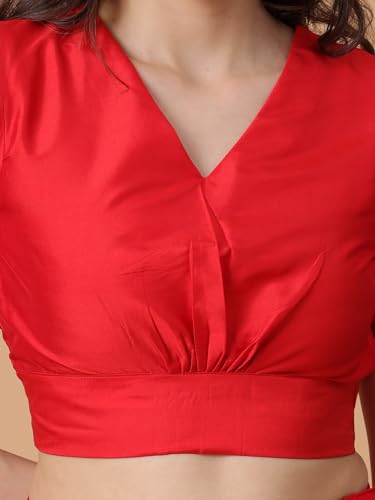 Image of Frolic Rolic Premium Silk V-Neck Blouse Readymade Saree Blouse - Designer Puff Sleeve Blouse for Wedding