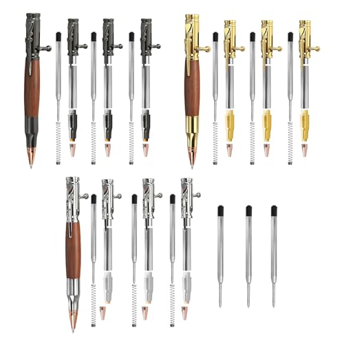 PEDOBALI 9 Pcs Bolt Action Pen Kits with Mandrel Slimline Turning Supplies Woodturning Ballpoint Gift Kit Bolt Bullet Pens for Men Woodturning DIY Gift (Silver Gold Gun Gray)