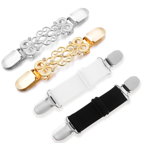 Image of Dress Cinch Clips, Vintage Elegant Clip for Cardigan Shawl Clothing Sweater Glove, Classic Design in Different Style, High-Grade Materials for Long-Lasting Use in Any Occasion (4 Pcs)