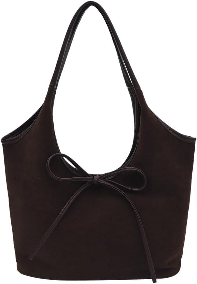 Bolso Tote con Moño de Gamuza para Mujer - Marrón Burdeos miniatura 1