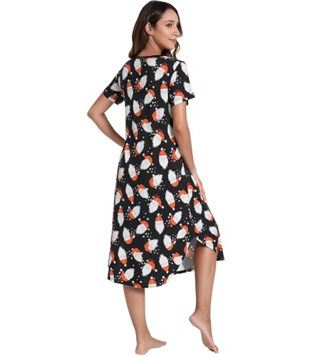 Image of NACHILA Nightgowns for Women-Viscose Made from Bamboo, V Neck Sleepshirts Short Sleeve Sleepwear Cool Nightshirt