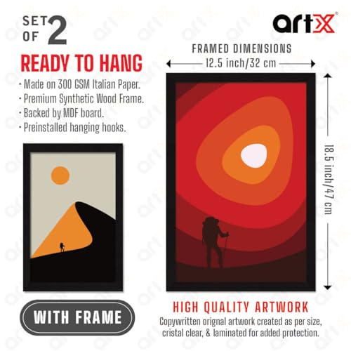 Image of ArtX Paper Aesthetic Wall Decor Paintings with Frame for Home Decoration - Painting for Living Room Bedroom Office - Framed Painting for Wall Decoration, Wall Decor For Living Room, Set Of 2
