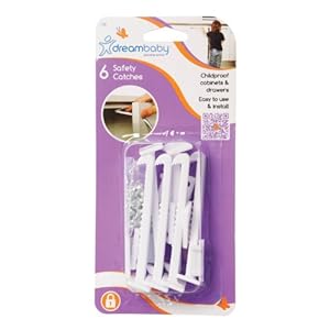 Dreambaby Safety Catches – Child Proof Cabinet & Drawers Locks Latches – White – 6 Count – Model L101