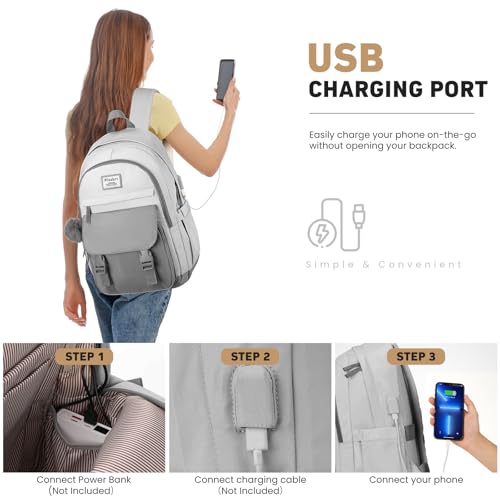 Image of WINDARS School Backpack for Teen Girls, Cute College Backpacks for Women Students Aesthetic Bookbag Large 15.6 Inch Laptop Bag Middle School Travel Back Pack (Dark Grey & Light Grey)