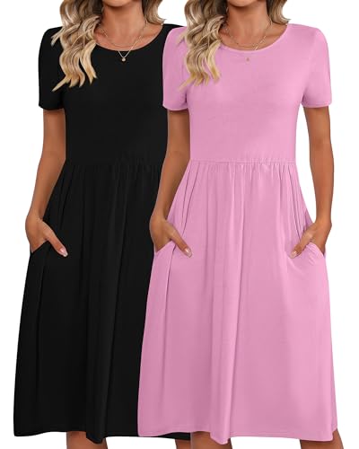 Riyiper 2 Pack Women Short Sleeve Dresses, Loose Fit Casual T