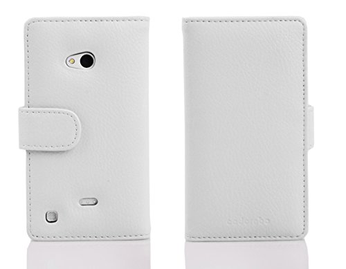 cadorabo Book Case works with Nokia Lumia 720 in SNOW WHITE - with Stand Function and Card Slot made of Structured Faux Leather - Wallet Etui Cover Pouch PU Leather Flip