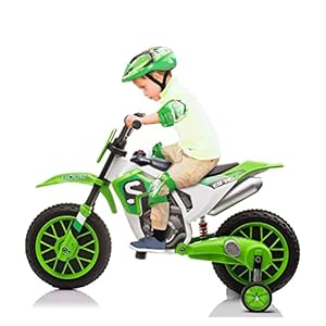 TOBBI Electric Motorcycle for Kids 12V Dirt Bike Ride on Toy Battery Powered Motorbike Off-Road Motocross Kid Motorized Vehicles w/ 2 Speeds, 35W Dual Motors, Training Wheels, Green