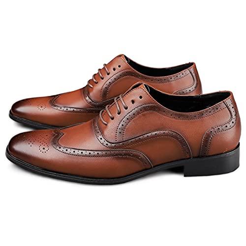Dress Oxford Formal Shoes for Men Lace Up Brogue Embossed Burnished Wing Tip Vegan Leather Non Slip Resistant Rubber Sole Low Top Block Heel Wedding2