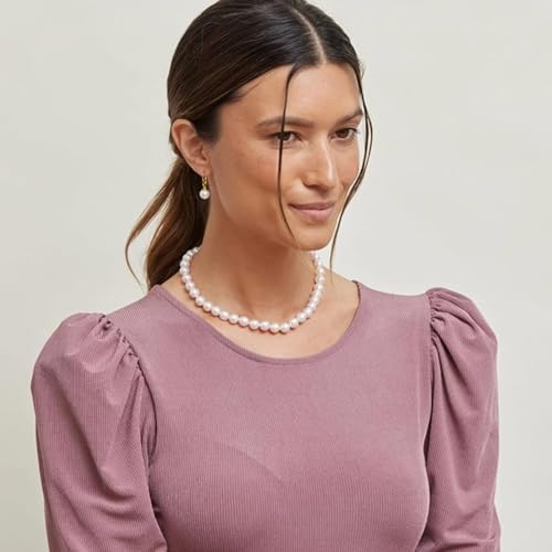 THE PEARL SOURCE AAAA Quality White Round Freshwater Cultured Pearl Hypoallergenic Earrings for Women | 14K Gold Leverbacks Earrings3