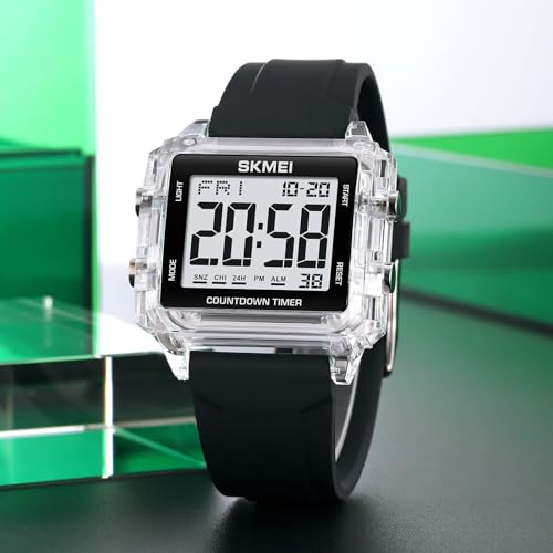 Gosasa Unisex Digital Watch Women Men Multifunction Outdoor Sport Watches Casual Silicone Strap Stopwatch Alarm Countdown Dual Time 50M Waterproof (Blue)3