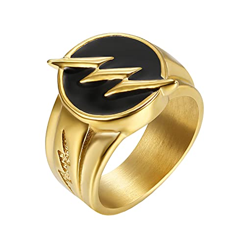 PAURO Men's Stainless Steel Biker Flash Thunder Lightning Bolt Signet Party Ring Size 13