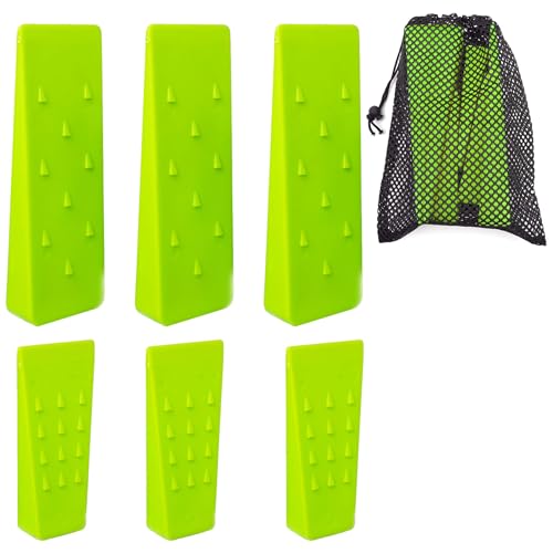 6 Pack Tree Felling Wedges with Spikes for Safe Tree Cutting – 3 Each of 8” and 5.5” Wedges with Storage Bag; 6 Felling Dogs to Guide Trees Stabilize and Safely to Ground for Loggers and Fallers