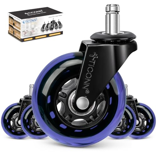Image of TICONN Office Chair Caster Wheels Set of 5 for Tile, Hardwood Floors and Carpets, Universal Fit for Most Chairs (Purple)