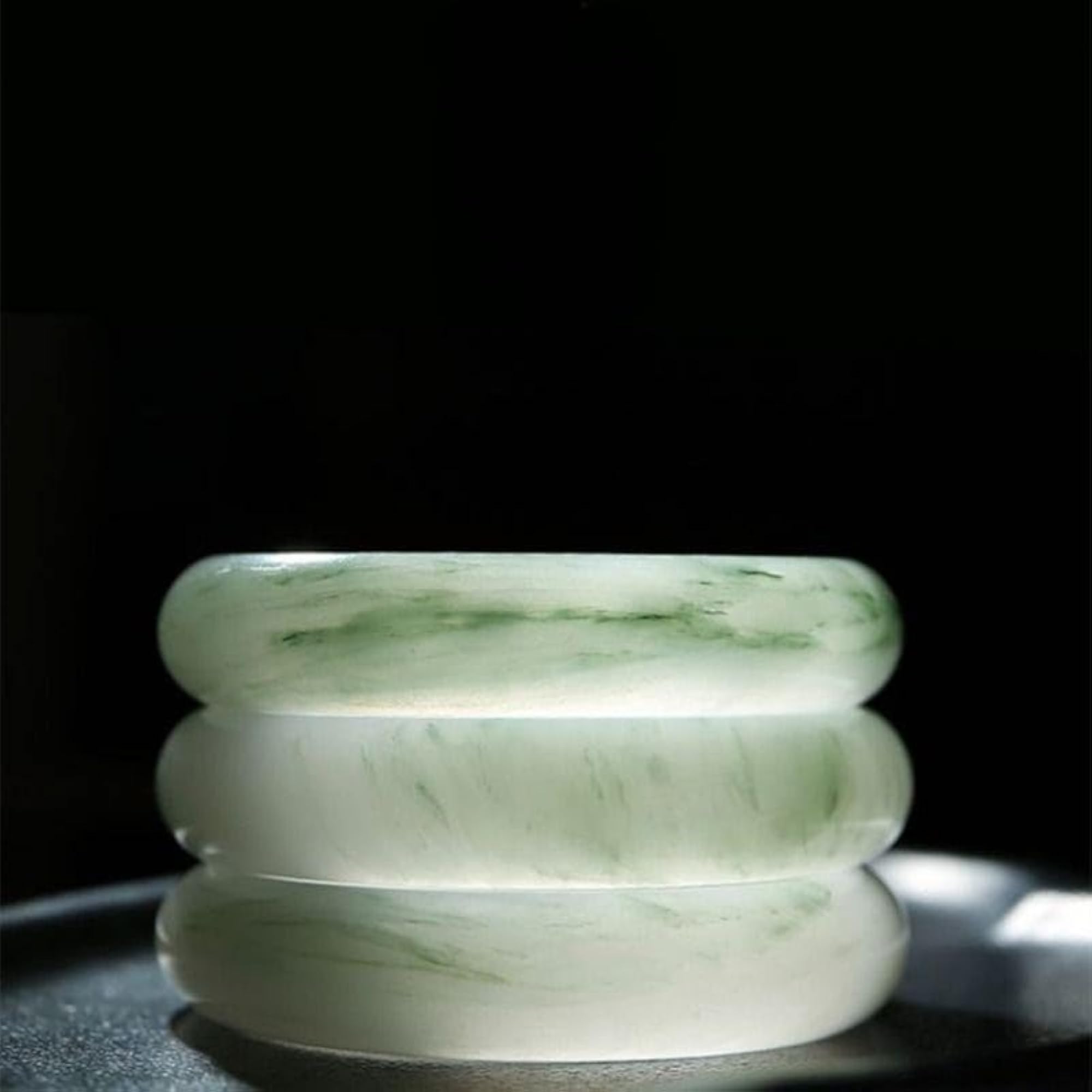 Women's Natural Jade Thin Round Bangle Bracelet