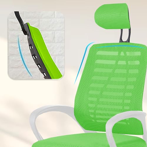 Image of Casa Copenhagen,Mesh Office Desk,Rocking, Ergonomic Computer Chair Adjustable High with Headrest and Comfortable Armrest Swivel Chair - Leaf Green & White Handle