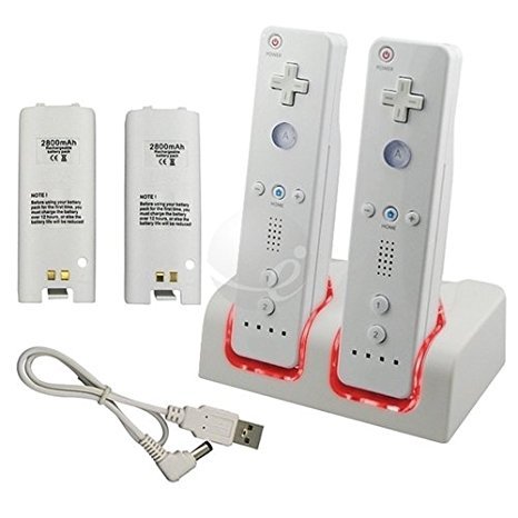 (W) Nintendo Wii White Dual Twin Motion Plus Charging Charge Dock Station with 2x Rechargeable Battery Plus LED Light for Remote Control (Compatible with or without MotionPlus) - iZKA One Stop Shop For All Your Accessory Needs