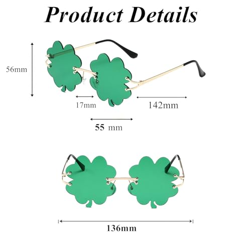 St. Patrick's Day Irish Shamrock Sunglasses, Green Four Leaf Clover Leprechaun Costume Glasses Party Decorations2