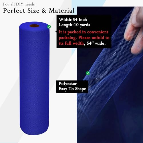 Image of Royal Blue Tulle Fabric Rolls 54 Inch by 10 Yards Fabric Tulle Bolt for Wedding Decorations DIY Tutu Baby Shower Table Skirt Birthday Party Craft Supplies