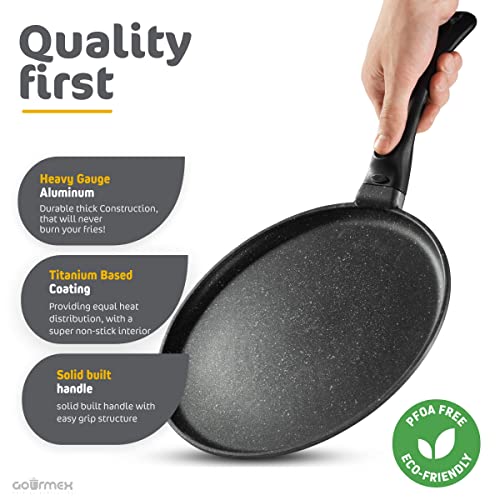 Gourmex 10" Induction Cast Aluminum Crepe Pan | Pfoa Free Nonstick Pan | Great Skillet For Omelette And Crepes | Works With All Heat Sources | Dishwasher Safe Pancake Pan Cookware #TOP2