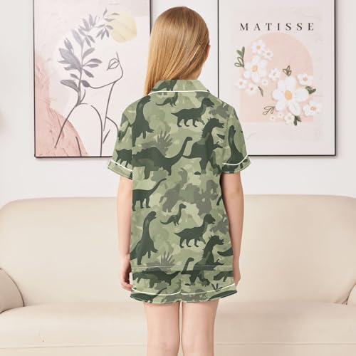 ALAZA Abstract Dinosaur Camouflage Satin Pajamas Set Short Sleeve Button Down Sleepwear Summer Pjs 2 Piece4