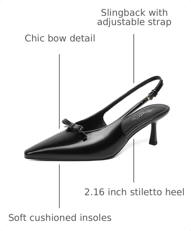 Image of Mostrin Kitten Heels for Women Pointed Toe Pumps Patent Leather Low Heel Slingback Heels with Buckle Dress Shoes for Dating Party Working