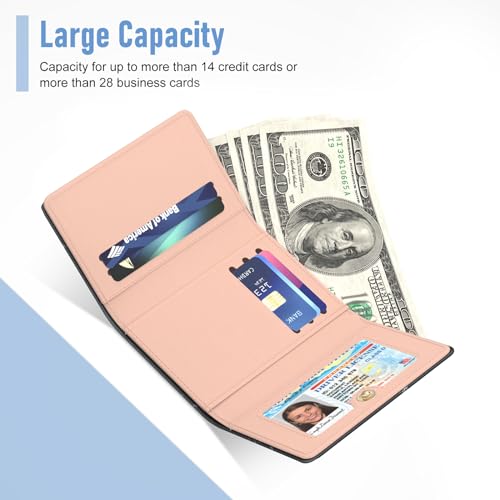 Image of Rouidr Womens Wallet, Small Slim RFID Card Wallets for Women, Cute Front Pocket Trifold Leather Card Organizer with 7 Slots & ID Window, Black Marble