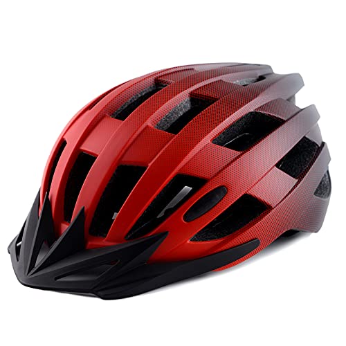 Adult Bike Helmets, Adjustable Mens Womens Bicycle Helmet, Lightweight Road Mountain Cycling Safety Sports Helmets with Detachable Visor Red