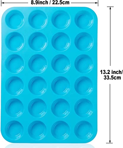 LIDOU Mini Muffin Tray 24 Cup Silicone Muffins Pan, Non-Stick Cupcake Tin, Silicon Mould Bakeware, Reusable Baking Case for Mini Mince Pie, Cupcakes, Dishwasher Safe, 34 x 23 x 2.5 cm (Blue) - Image 4