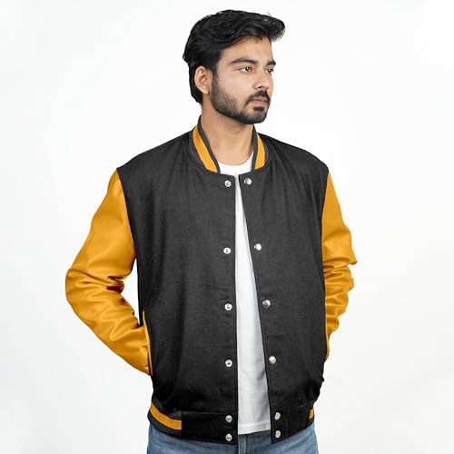 Image of Men's Fashion Varsity Jacket Causal Slim Fit Wool Letterman Baseball Bomber Jackets