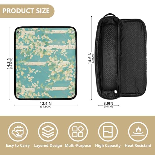 White Birch Blue Hair Tool Travel Bag for Women and Heat Resistant Mat with Zipper Curling Iron Travel Holder Storage Bag for Curling Iron Straightener Flat Hair Dryer Women Essentials Storage miniatura 4