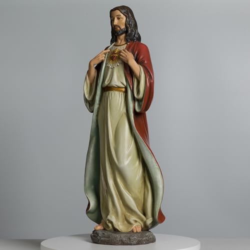 BC Catholic Sacred Heart of Jesus Statue, 24.5" H Jesus Christ Figure, Religious Gifts, Inspirational Indoor Home Decor Renaissance Sculpture Handpainted by Buildclassic