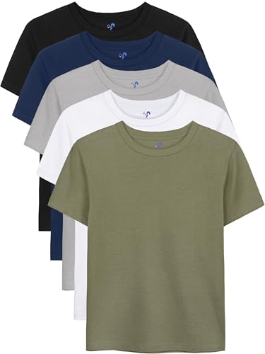 YERIOK 5 Pack Boys Shirts Short Sleeve Shirts for Boys Cotton T-Shirts Kids Toddler Tshirts Tees Clothes Summer Tops