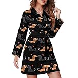 Dachshunds Love Dogs with Heart Women's Robes Soft Pajamas Loungewear V-Neck Dressing Gowns Robe for Wedding Party L
