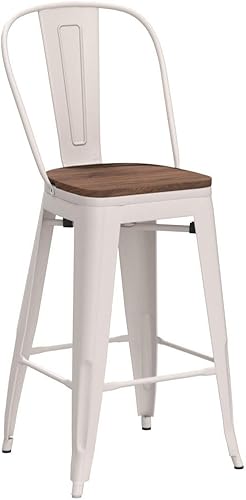 Miniatura 23 de HAOBO Home Taburetes de bar de 30 pulgadas de respaldo alto con asiento de madera [juego de 4] taburetes de bar de altura de mostrador, negro mate